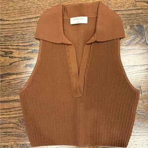 Aritzia Babaton Ribbed Knit Sleeveless Polo Crop top XS
